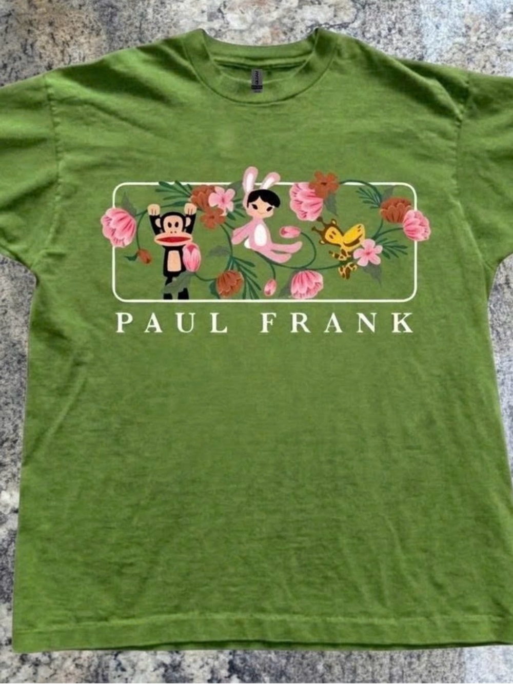 Gildan Olive Green Paul Frank Floral Graphic Tee